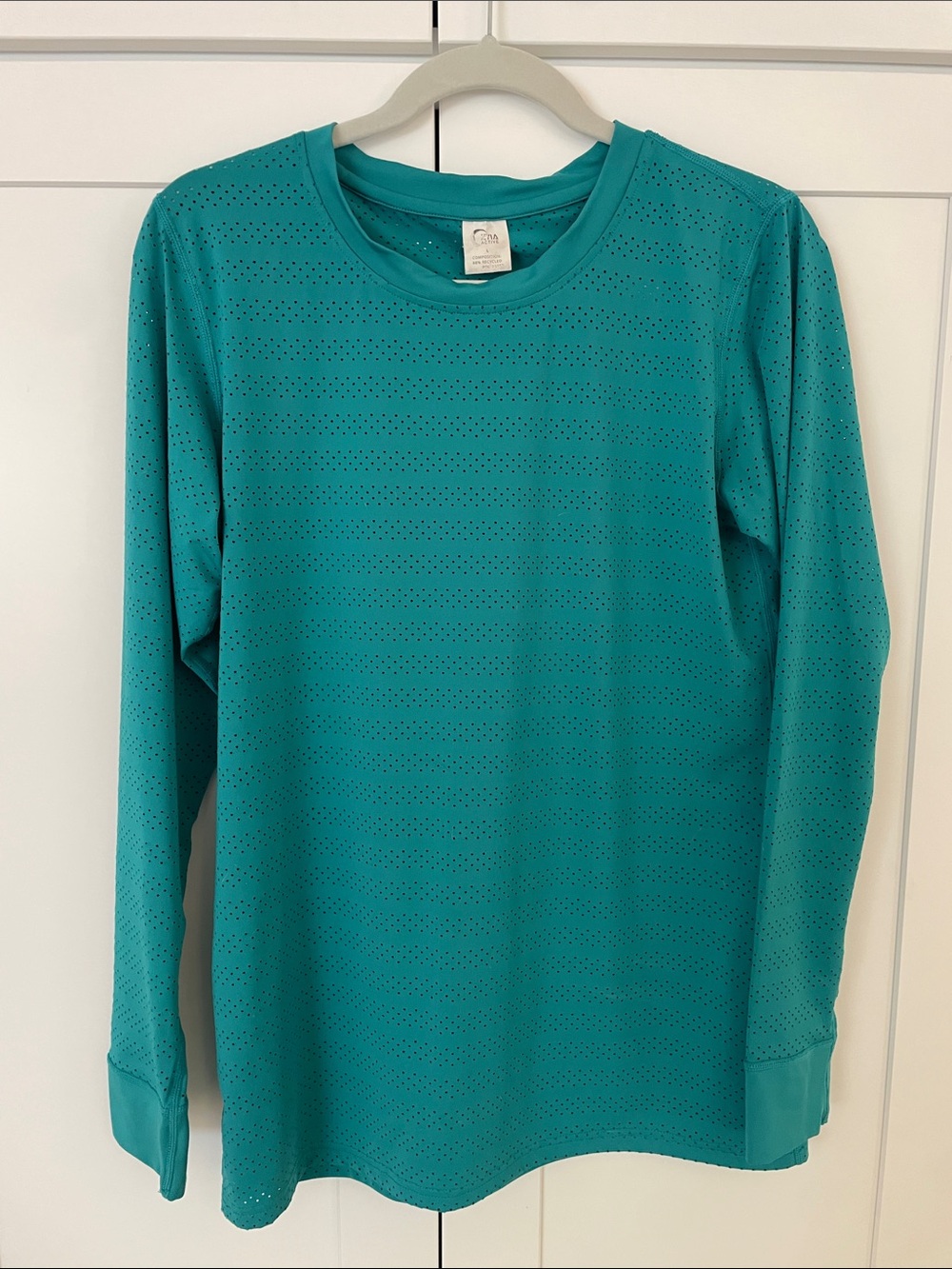 Women's Long Sleeve Perforated Tee - Teal - Picture 2 of 4
